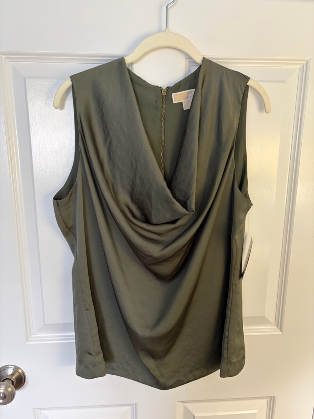 Michael Kors Fatigue Green Draped Cowl Neck Sleeveless Top